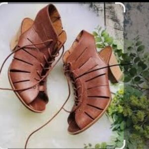 Paul Green Cosmo Brown Lace-Up Heeled Sandals Size 5